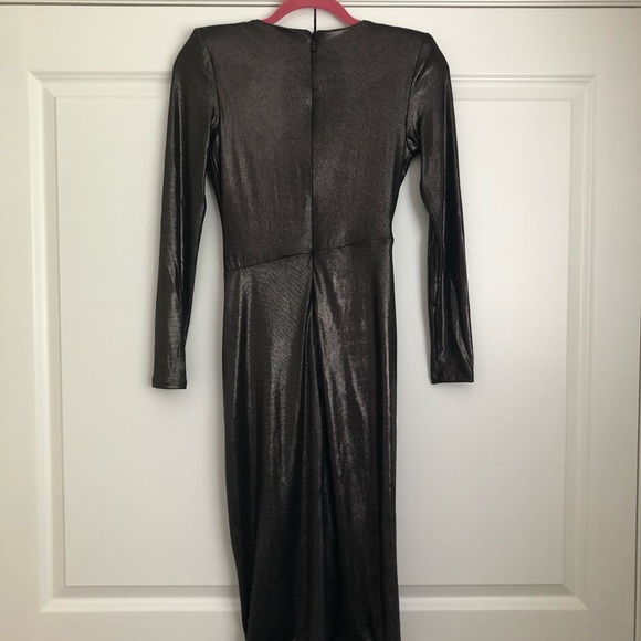 Guess Marciano | Black Metallic Silver Midi Wrap Dress NWOT - Picture 3 of 11